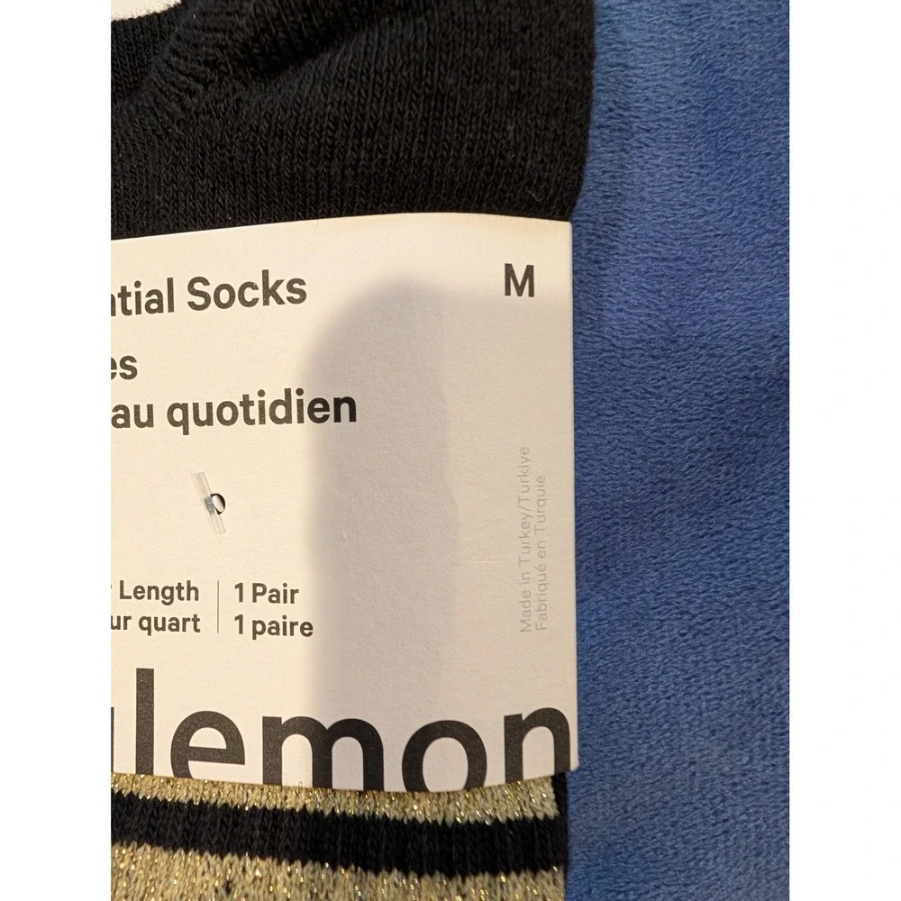 Lululemon Daily Essential Socks‎ Black Gold Quarter Length Striped NWT - Size M